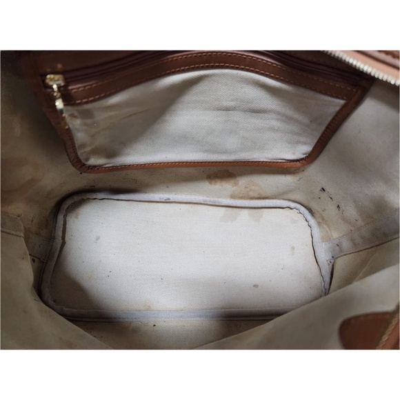 Authentic MCM Visetos Dog Bone Striped Shopper Tote Bag Brown - Picture 6 of 13